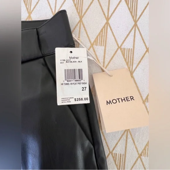 MOTHER NWT High Waist Tunnel Vision Pleated Wide Leg Faux Leather Pants Size 27